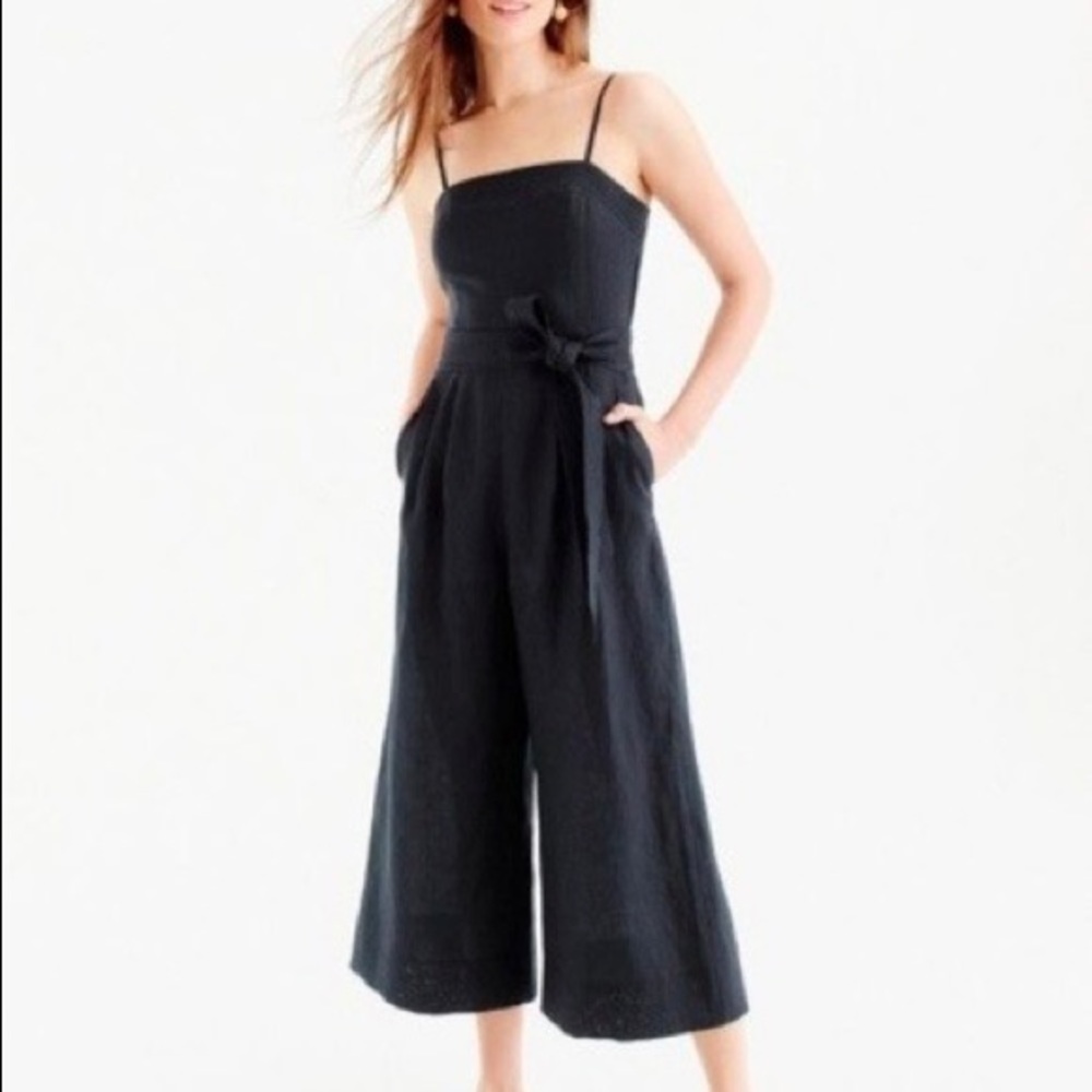 J.Crew Black Tie-Waist Linen Jumpsuit Sz. 8